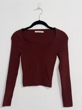Abercrombie & Fitch Ribbed Scoop Neck Top - Deep Brownish Red